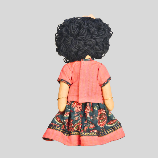AMMU (Pavadai Sattai)- Curly Hair Handmade Fabric Doll