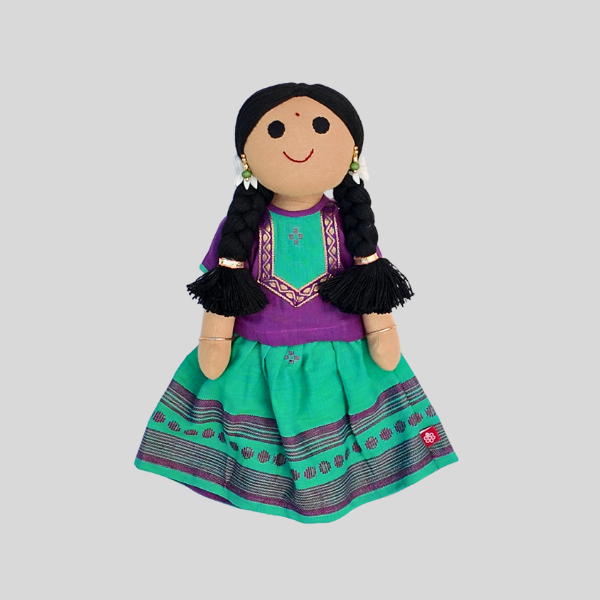Twisted Pin-Tuck Angarkha Top and Skirt set (Paavadai Sattai)- Violet top & Mint green/orange skirt