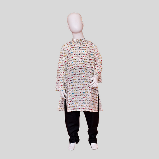 Animal printed Kurta Set – Elephant/ Camel Print Kurta with Black Chudidhar Pant