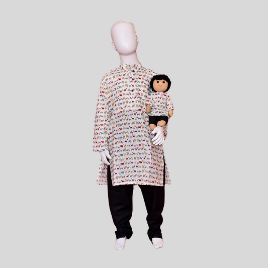 Animal printed Kurta Set – Elephant/ Camel Print Kurta with Black Chudidhar Pant