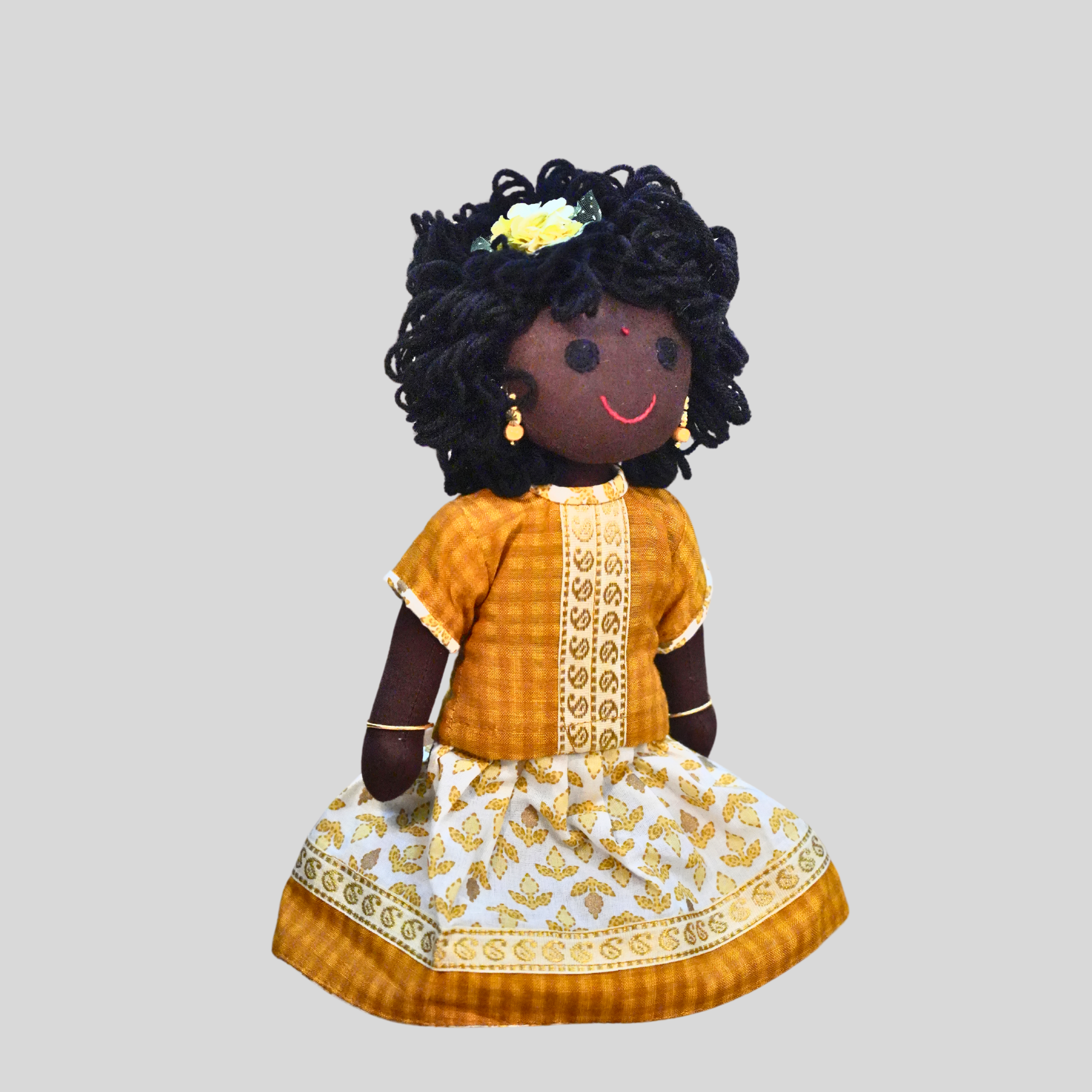 AMMU (Pavadai Sattai)- Curly Hair Handmade Fabric Doll