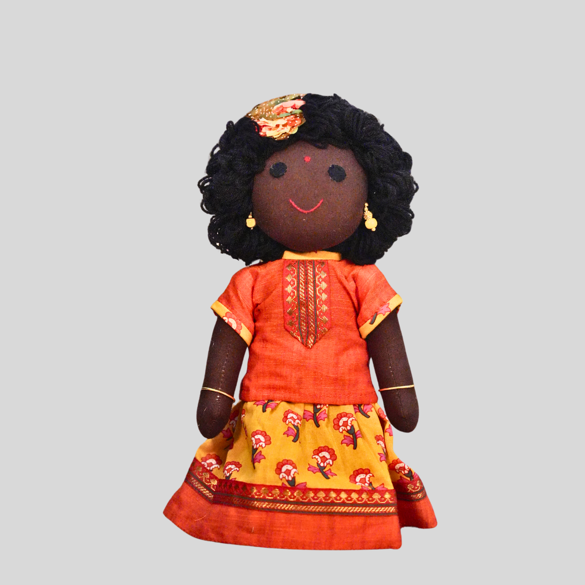 AMMU (Pavadai Sattai)- Curly Hair Handmade Fabric Doll