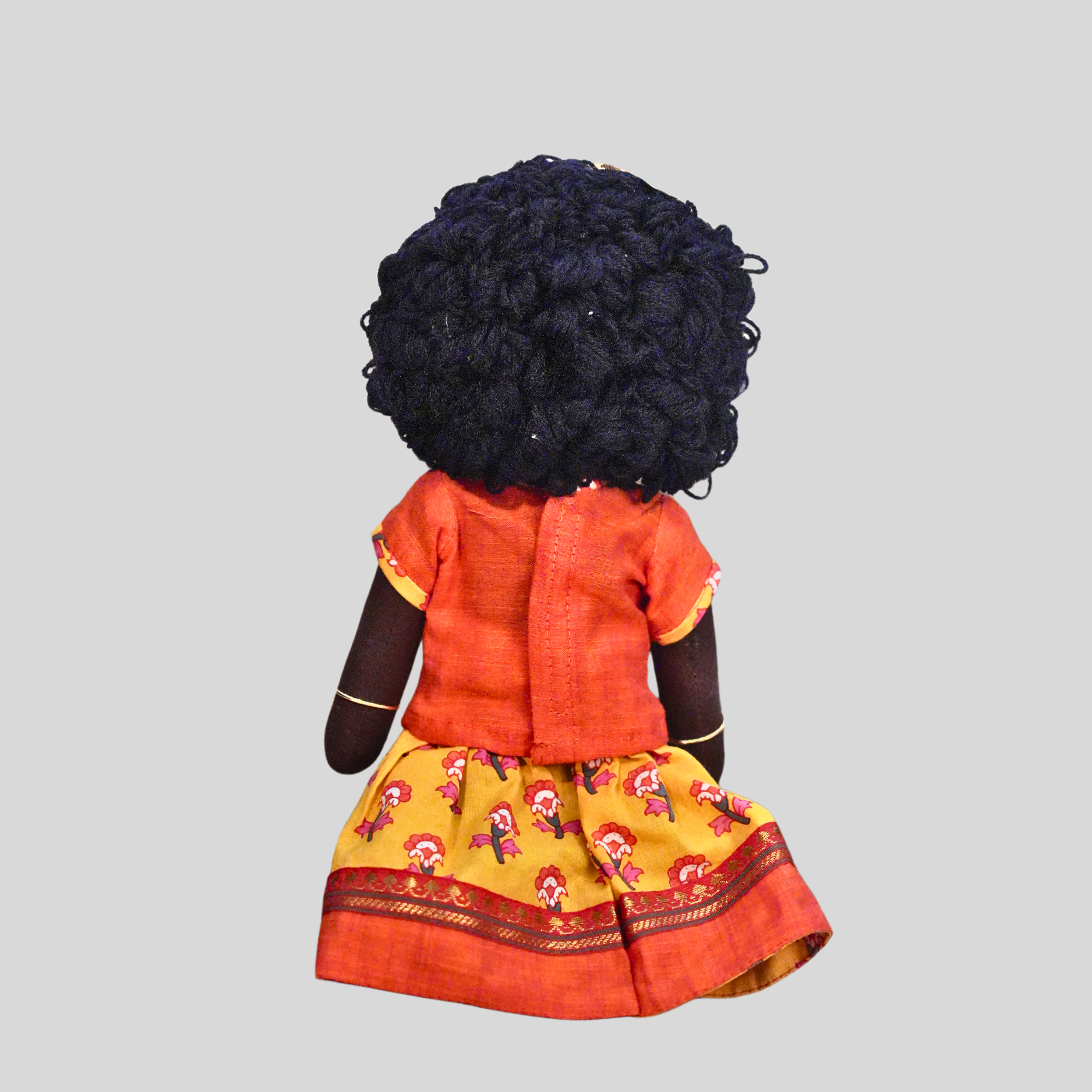 AMMU (Pavadai Sattai)- Curly Hair Handmade Fabric Doll