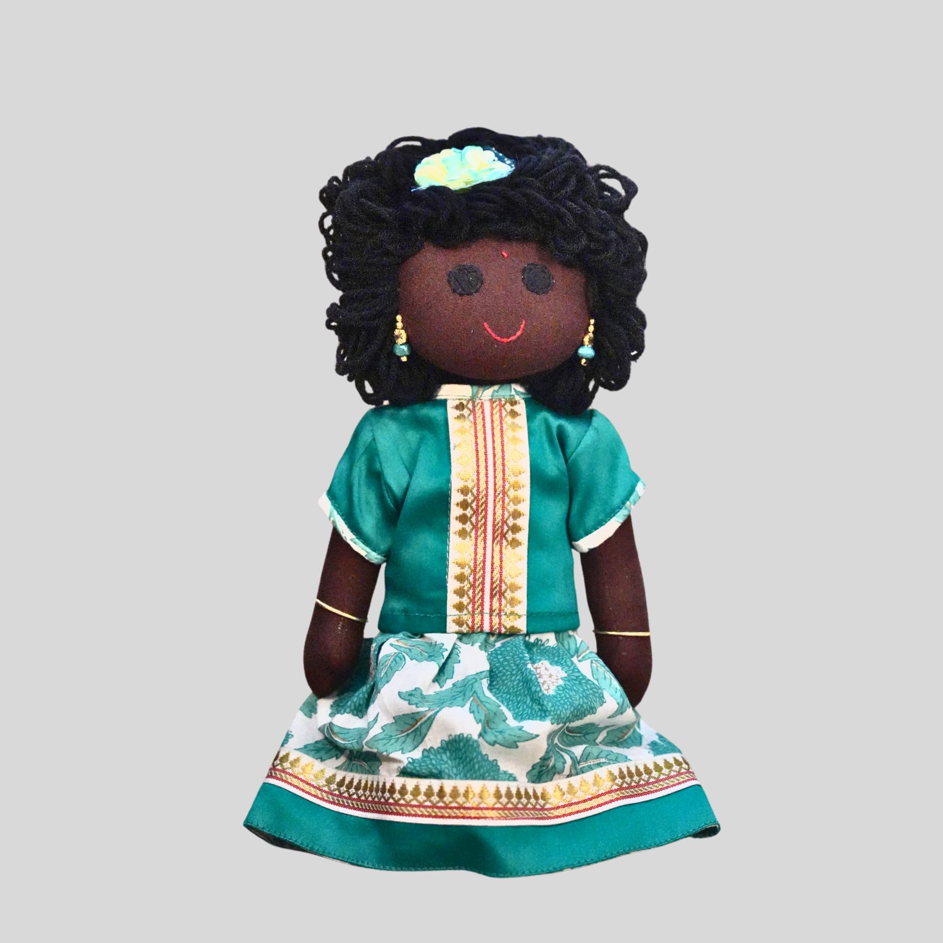 AMMU (Pavadai Sattai)- Curly Hair Handmade Fabric Doll