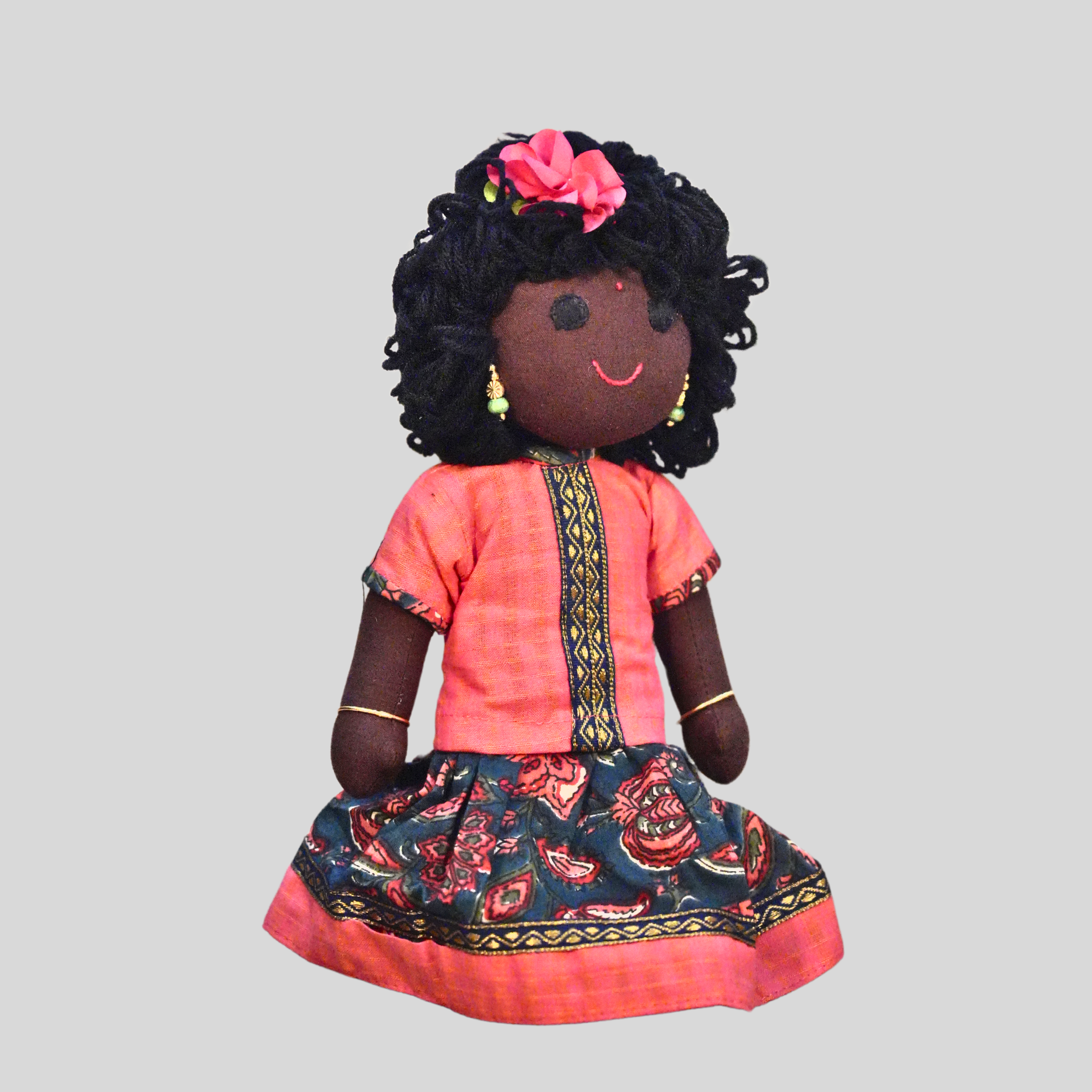 AMMU (Pavadai Sattai)- Curly Hair Handmade Fabric Doll