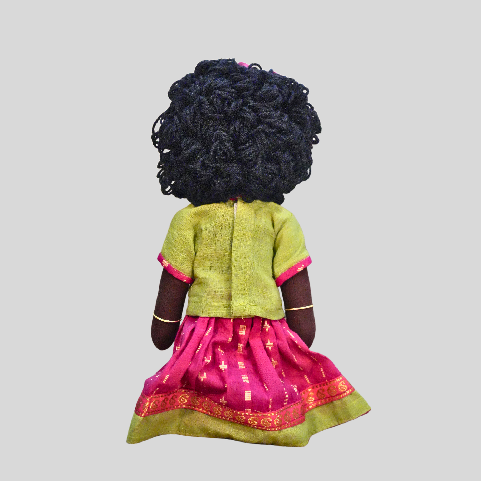 AMMU (Pavadai Sattai)- Curly Hair Handmade Fabric Doll