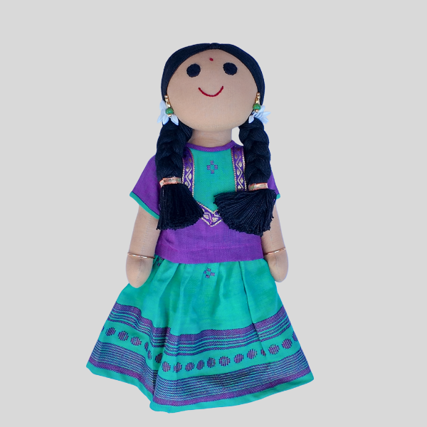 Twisted Pin-Tuck Angarkha Top and Skirt set (Paavadai Sattai)- Violet top & Mint green/orange skirt