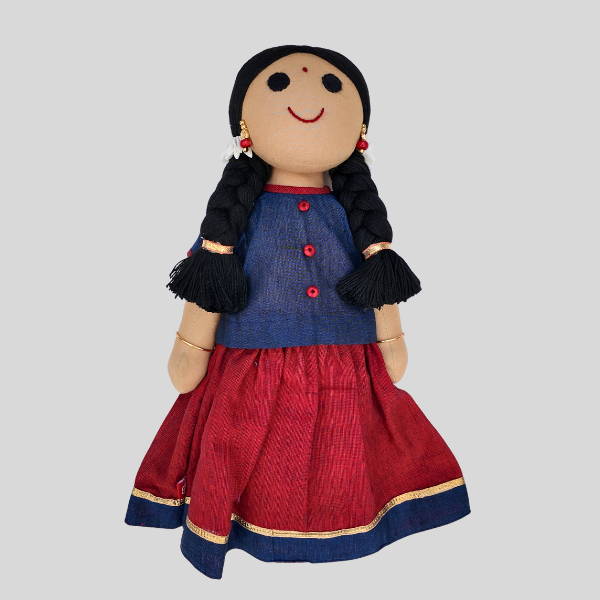 Mirror work Top and Skirt set (Paavadai Sattai) – Deep green/navy Blue top & maroon Skirt