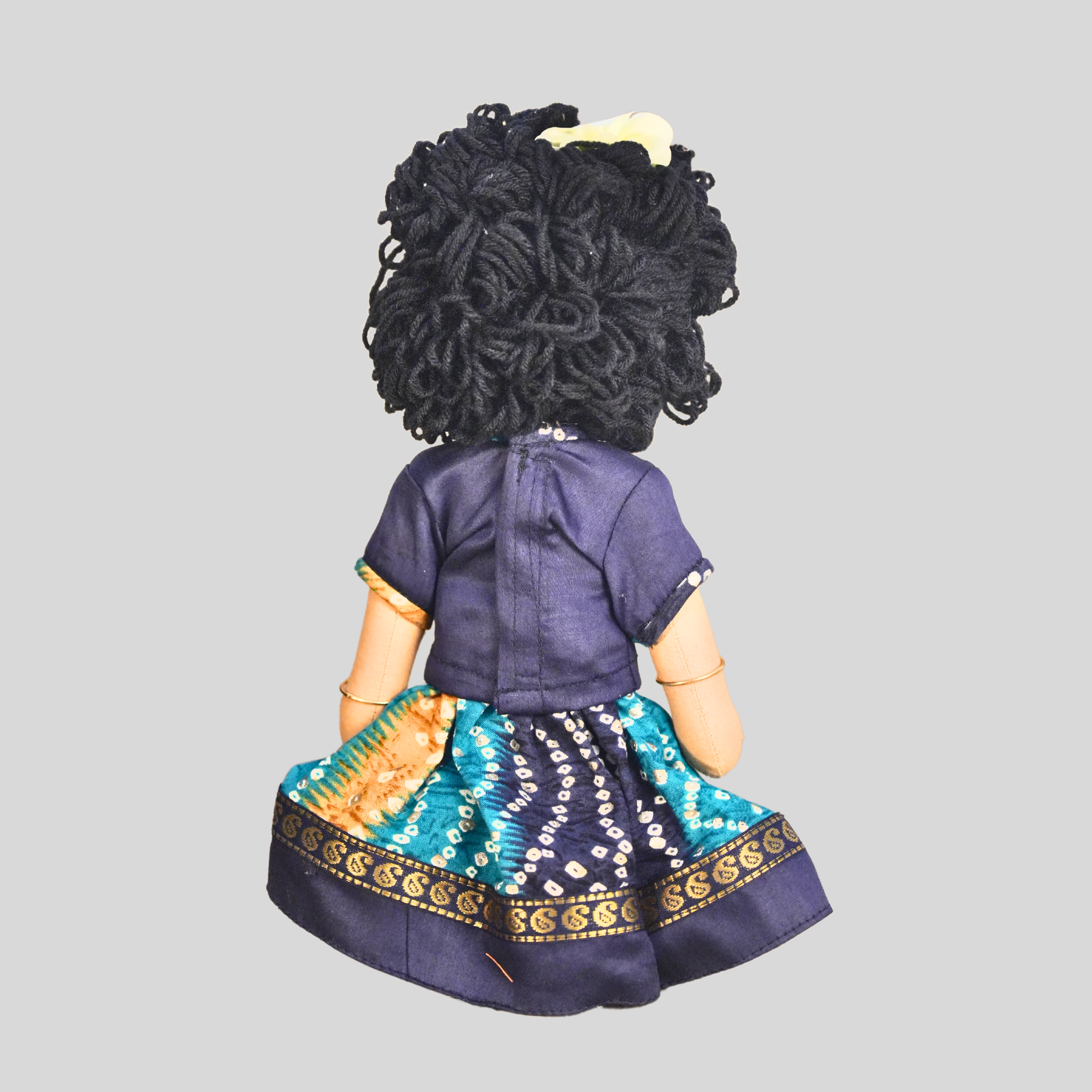 AMMU (Pavadai Sattai)- Curly Hair Handmade Fabric Doll