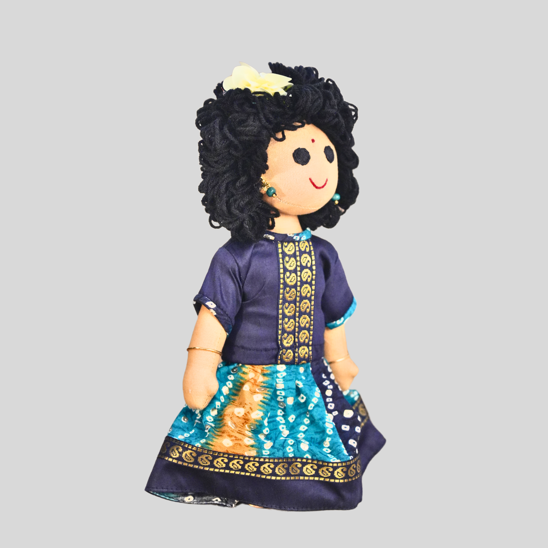 AMMU (Pavadai Sattai)- Curly Hair Handmade Fabric Doll