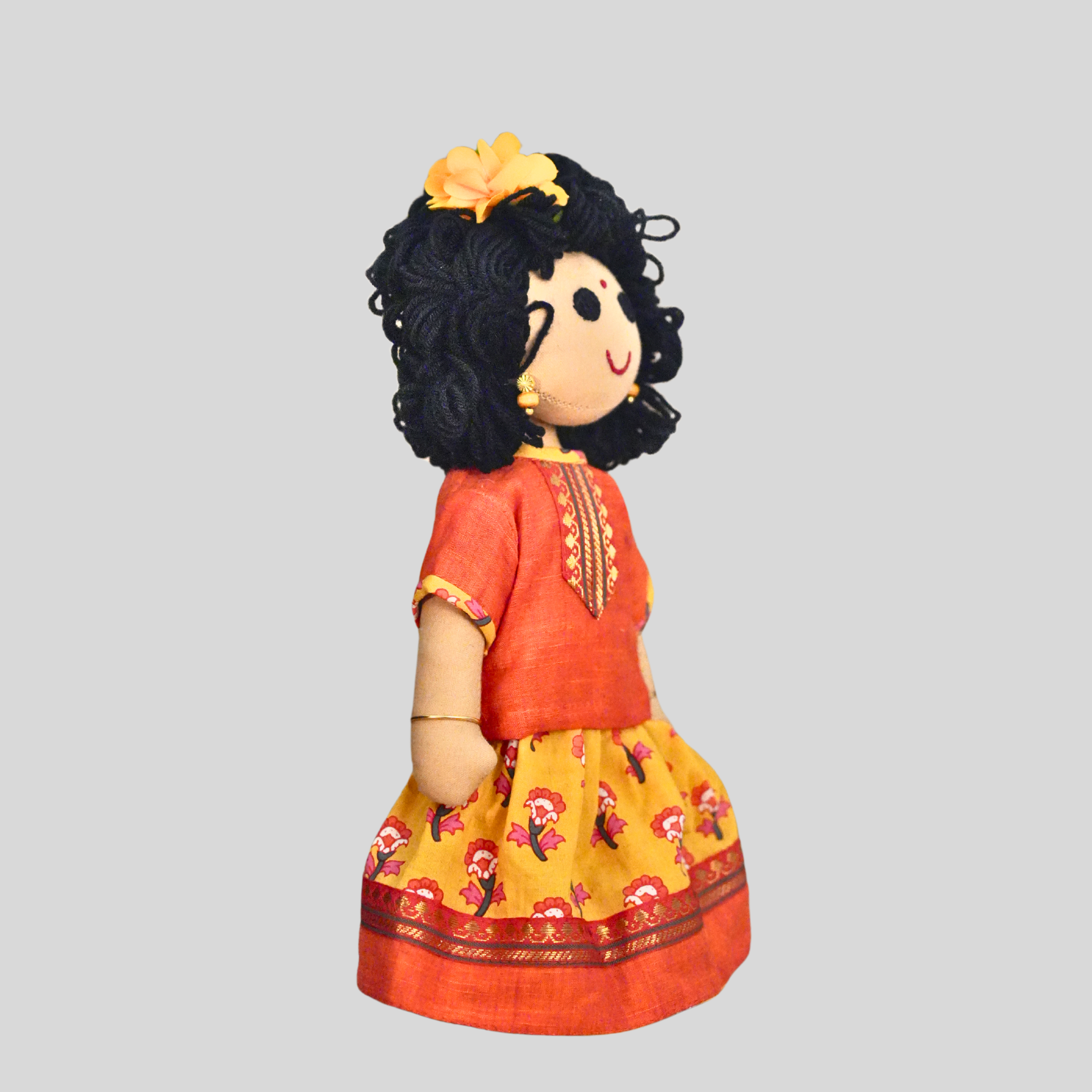AMMU (Pavadai Sattai)- Curly Hair Handmade Fabric Doll