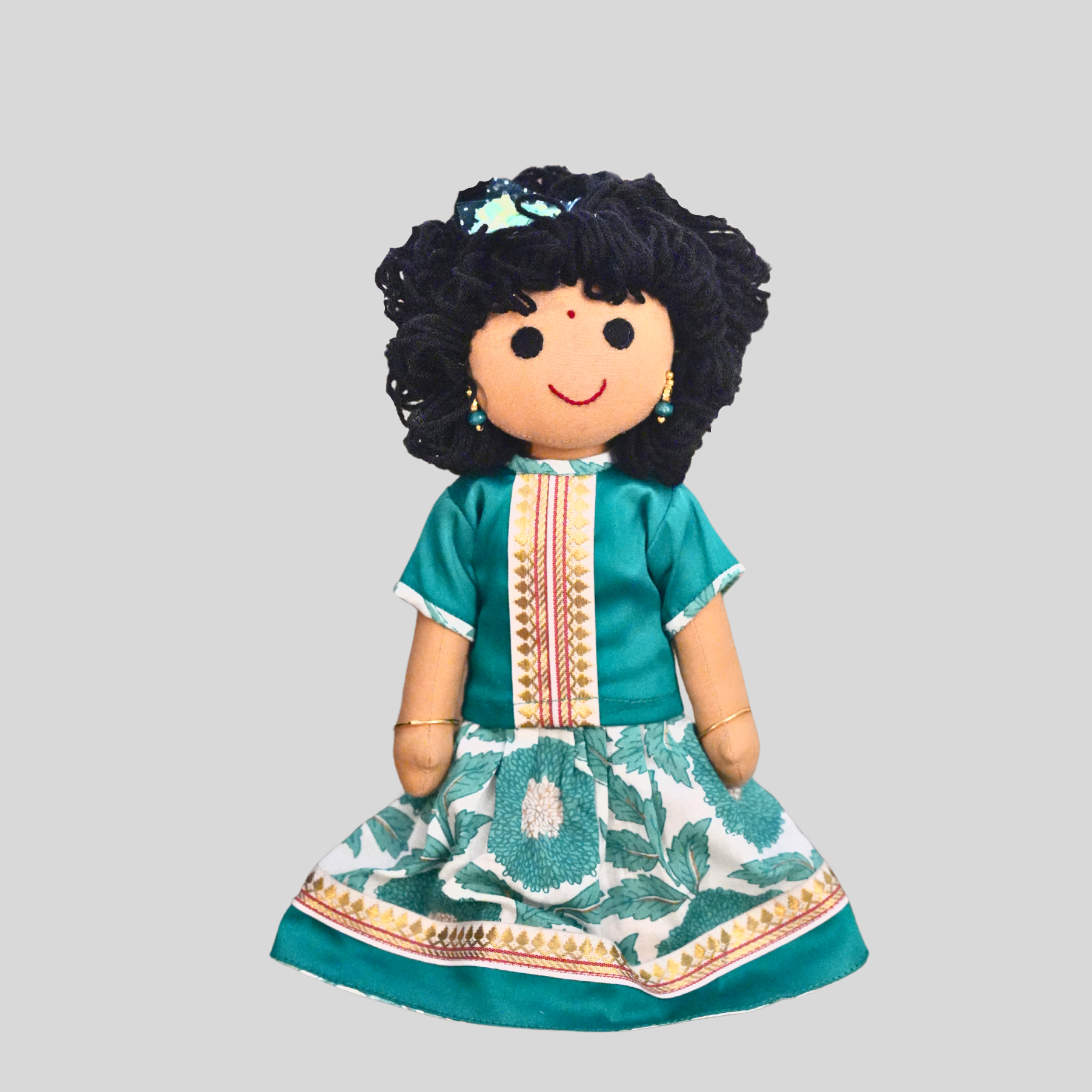 AMMU (Pavadai Sattai)- Curly Hair Handmade Fabric Doll