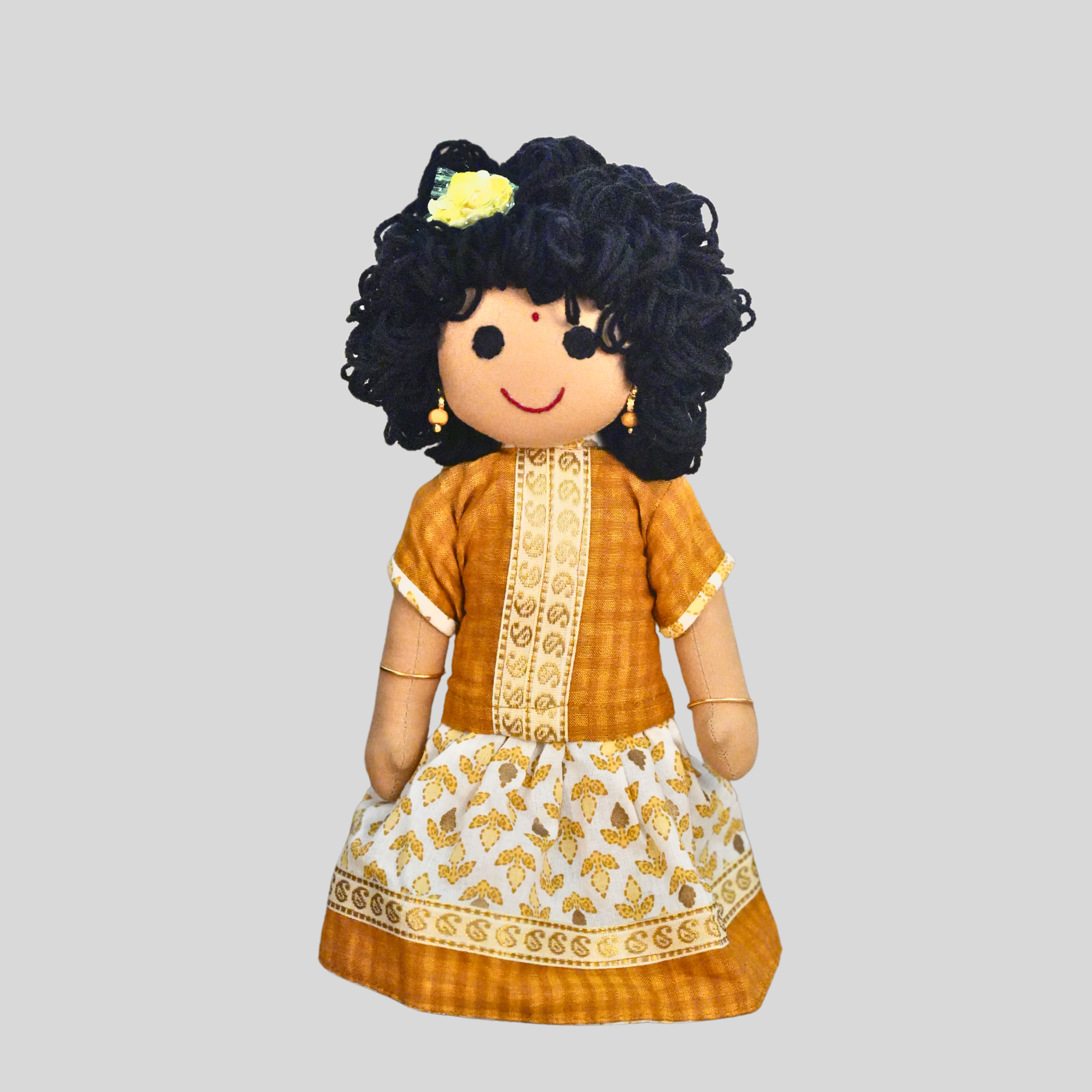 AMMU (Pavadai Sattai)- Curly Hair Handmade Fabric Doll