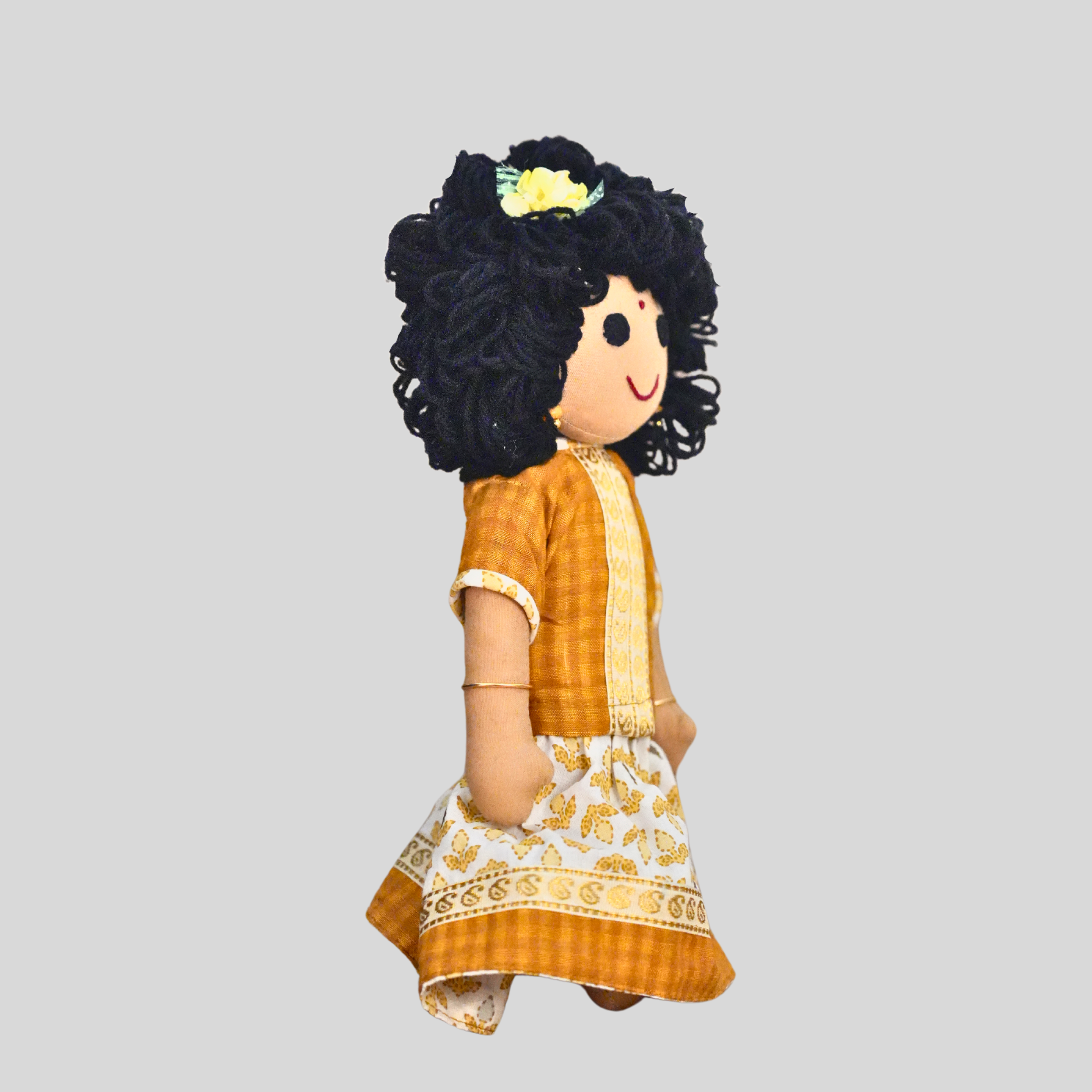 AMMU (Pavadai Sattai)- Curly Hair Handmade Fabric Doll