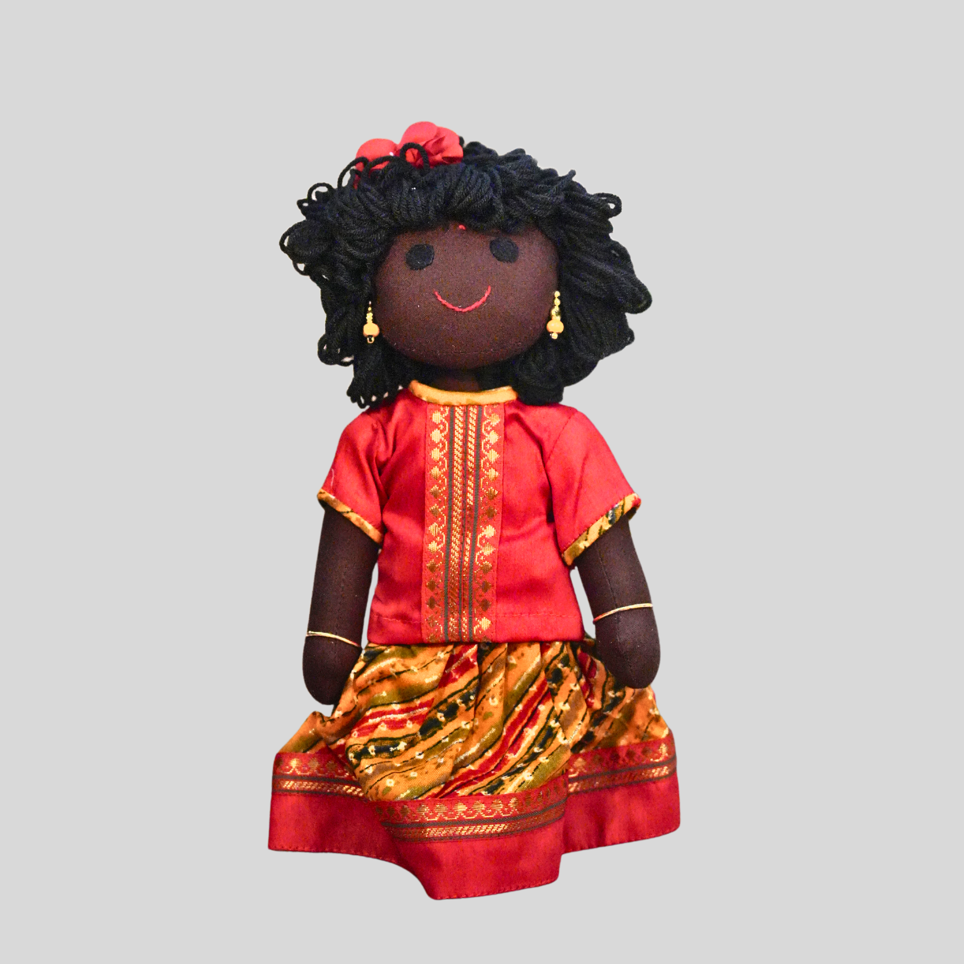 AMMU (Pavadai Sattai)- Curly Hair Handmade Fabric Doll