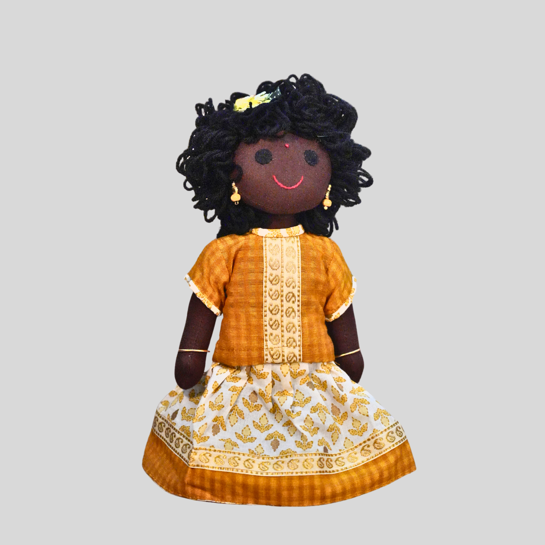 AMMU (Pavadai Sattai)- Curly Hair Handmade Fabric Doll