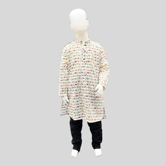 Animal printed Kurta Set – Elephant/ Camel Print Kurta with Black Chudidhar Pant