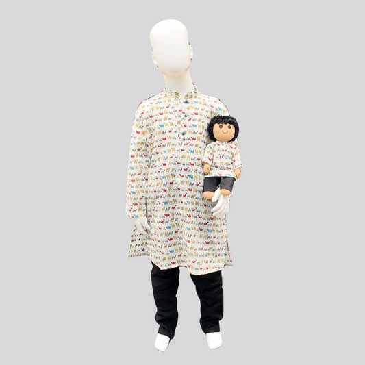 Animal printed Kurta Set – Elephant/ Camel Print Kurta with Black Chudidhar Pant