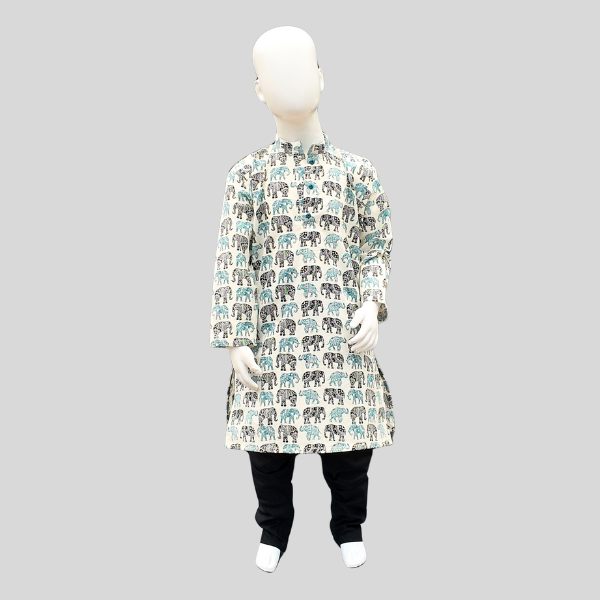 Animal printed Kurta Set – Elephant/ Camel Print Kurta with Black Chudidhar Pant