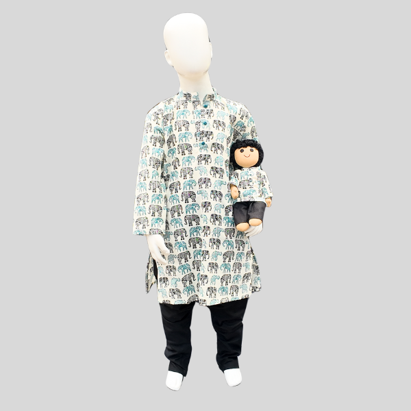 Animal printed Kurta Set – Elephant/ Camel Print Kurta with Black Chudidhar Pant