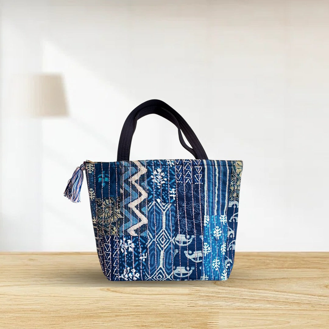 UPCYCLED FABRIC TOTE BAG (QUILTED & PATCHWORKED)