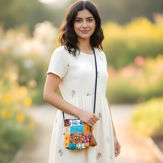 Patchwork Sling Bag with Zipper