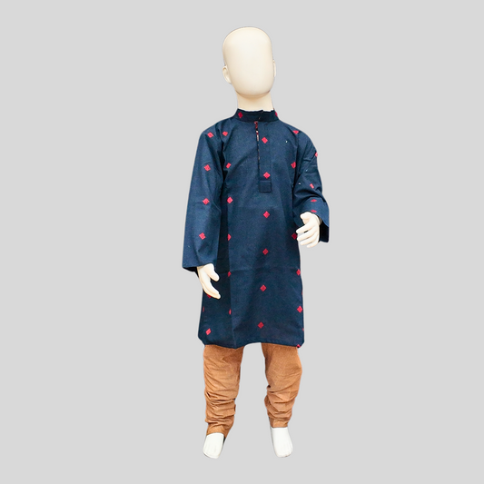 NAVY BLUE KURTA WITH RED BUTTAS SET (KURTA + PANT+ DOLL)