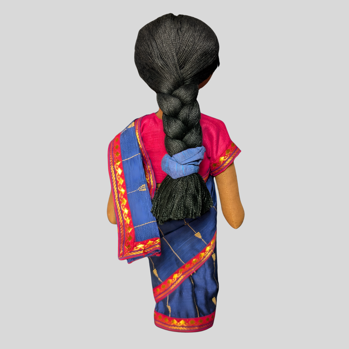Meenu – (ready to wear Saree) Long Hair Dress-Up Doll for Styling & Imaginative Play (Handmade Fabric Doll)