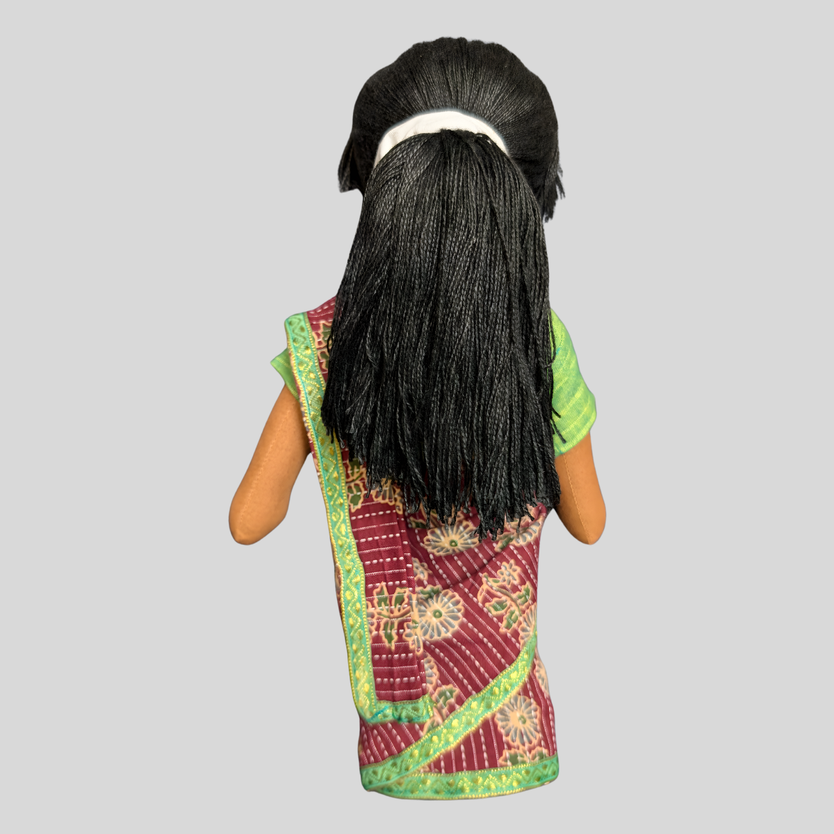Meenu – (ready to wear Saree) Long Hair Dress-Up Doll for Styling & Imaginative Play (Handmade Fabric Doll)