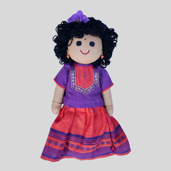 Twisted Pin-Tuck Angarkha Top and Skirt set (Paavadai Sattai)- Violet top & Mint green/orange skirt
