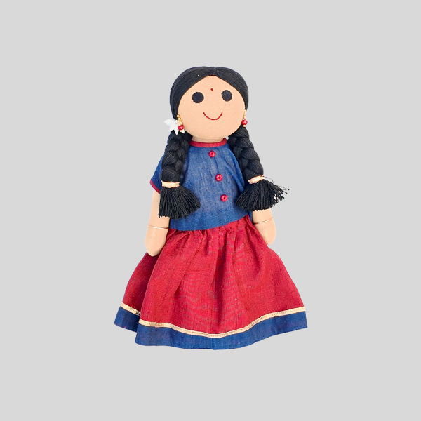 Mirror work Top and Skirt set (Paavadai Sattai) – Deep green/navy Blue top & maroon Skirt