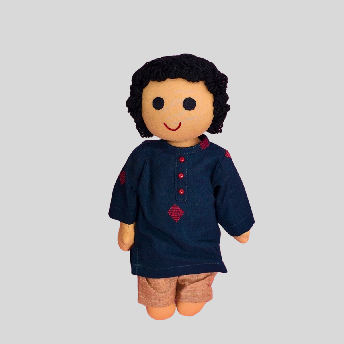 NAVY BLUE KURTA WITH RED BUTTAS SET (KURTA + PANT+ DOLL)