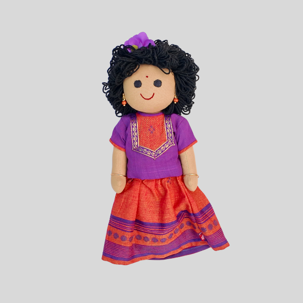 Twisted Pin-Tuck Angarkha Top and Skirt set (Paavadai Sattai)- Violet top & Mint green/orange skirt