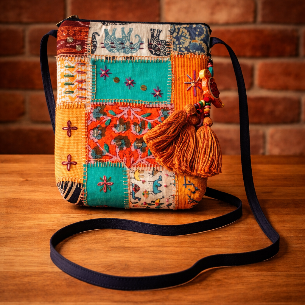 Patchwork Sling Bag with Zipper