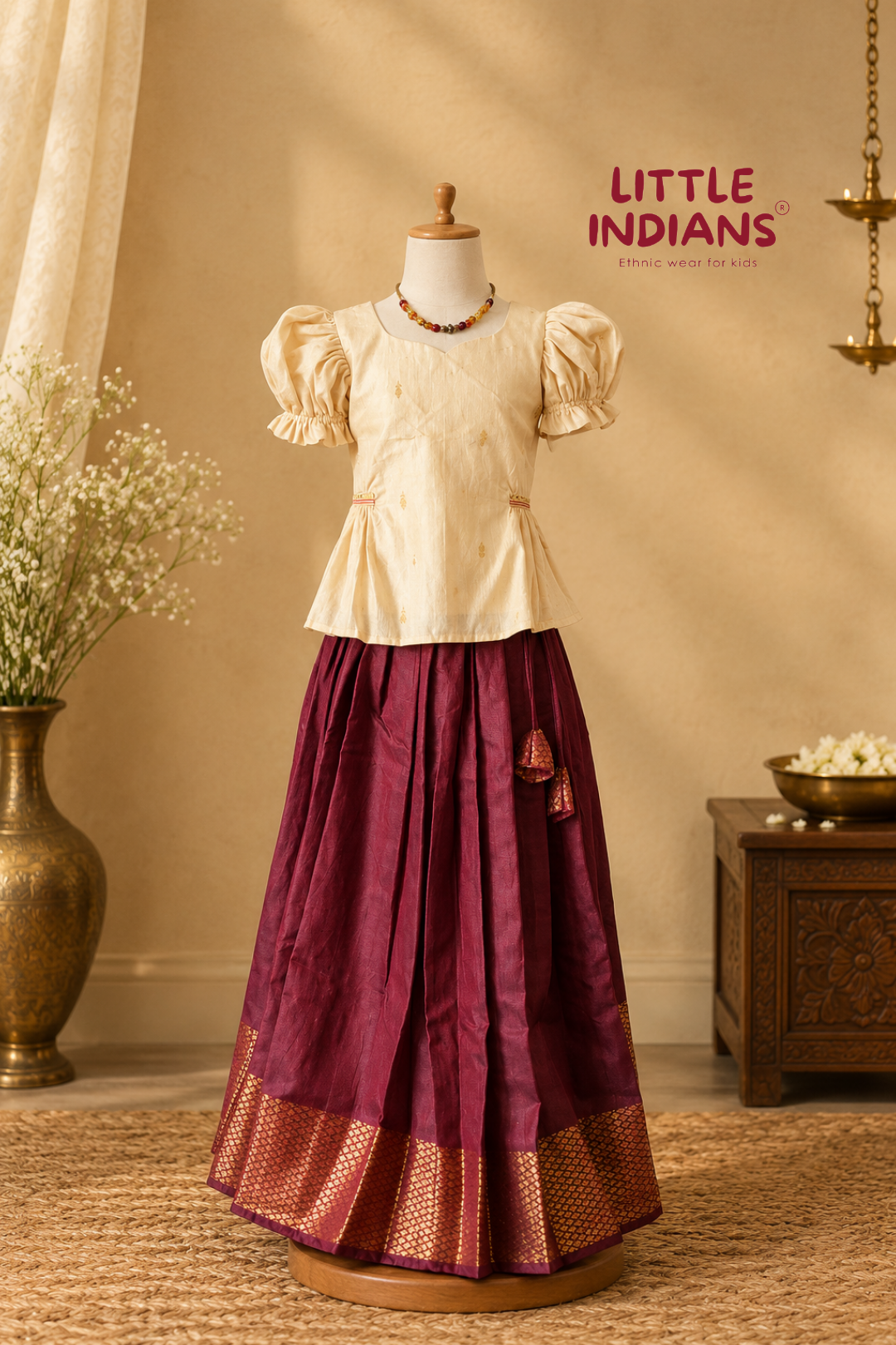 Cream and Maroon Traditional Lehenga!