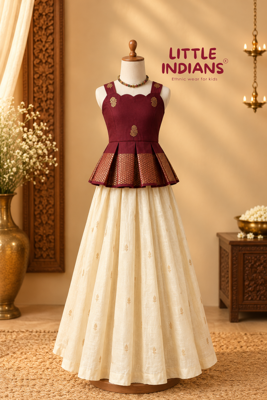 A timeless blend of maroon and ivory!
