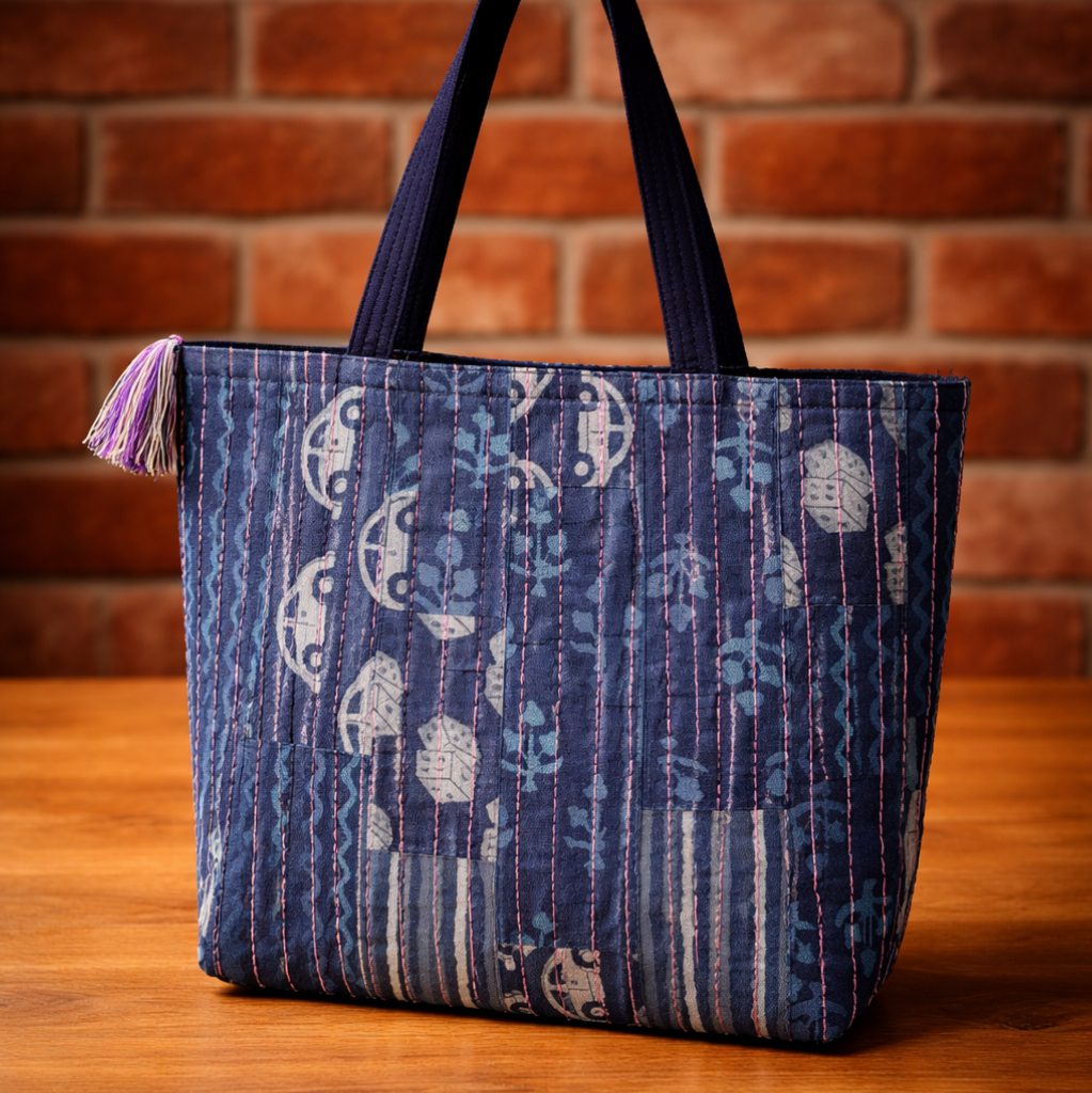 UPCYCLED FABRIC TOTE BAG (QUILTED & PATCHWORKED)